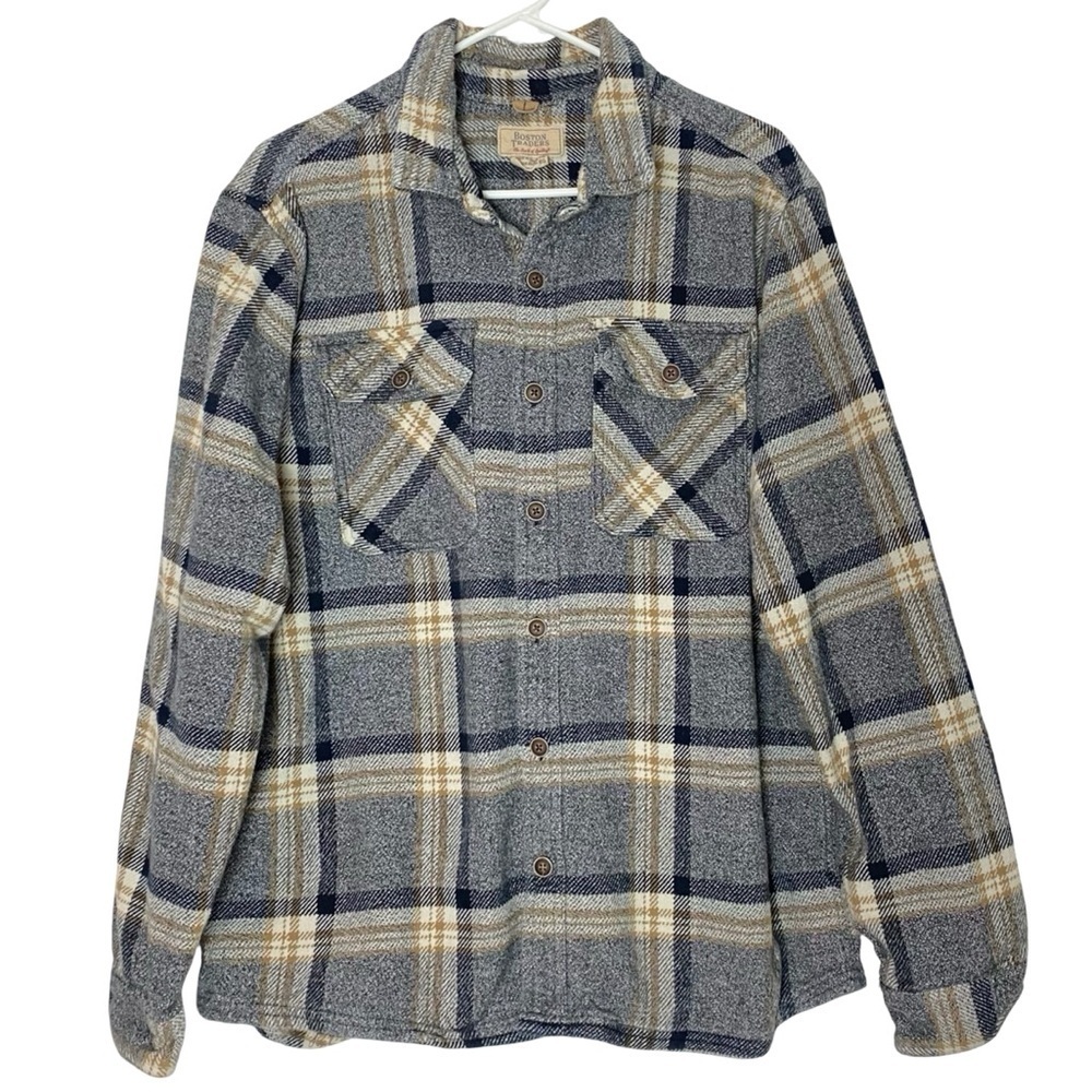 Boston Traders Flannel Shirt Shacket Mens Size XL Heavy Weight Cotton Neutral
